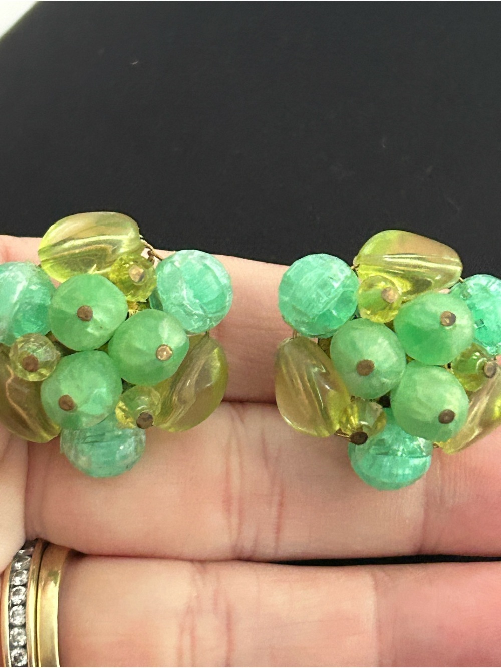 4/$100 GERMANY Green Cluster Bead Clip-On Earrings